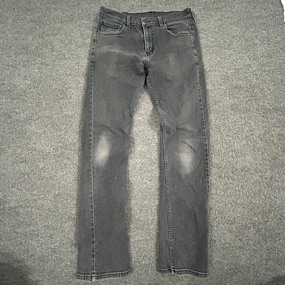 Levis Jeans Mens Size 32x34 Black 513 Slim Straight Faded Denim Ripped Hem